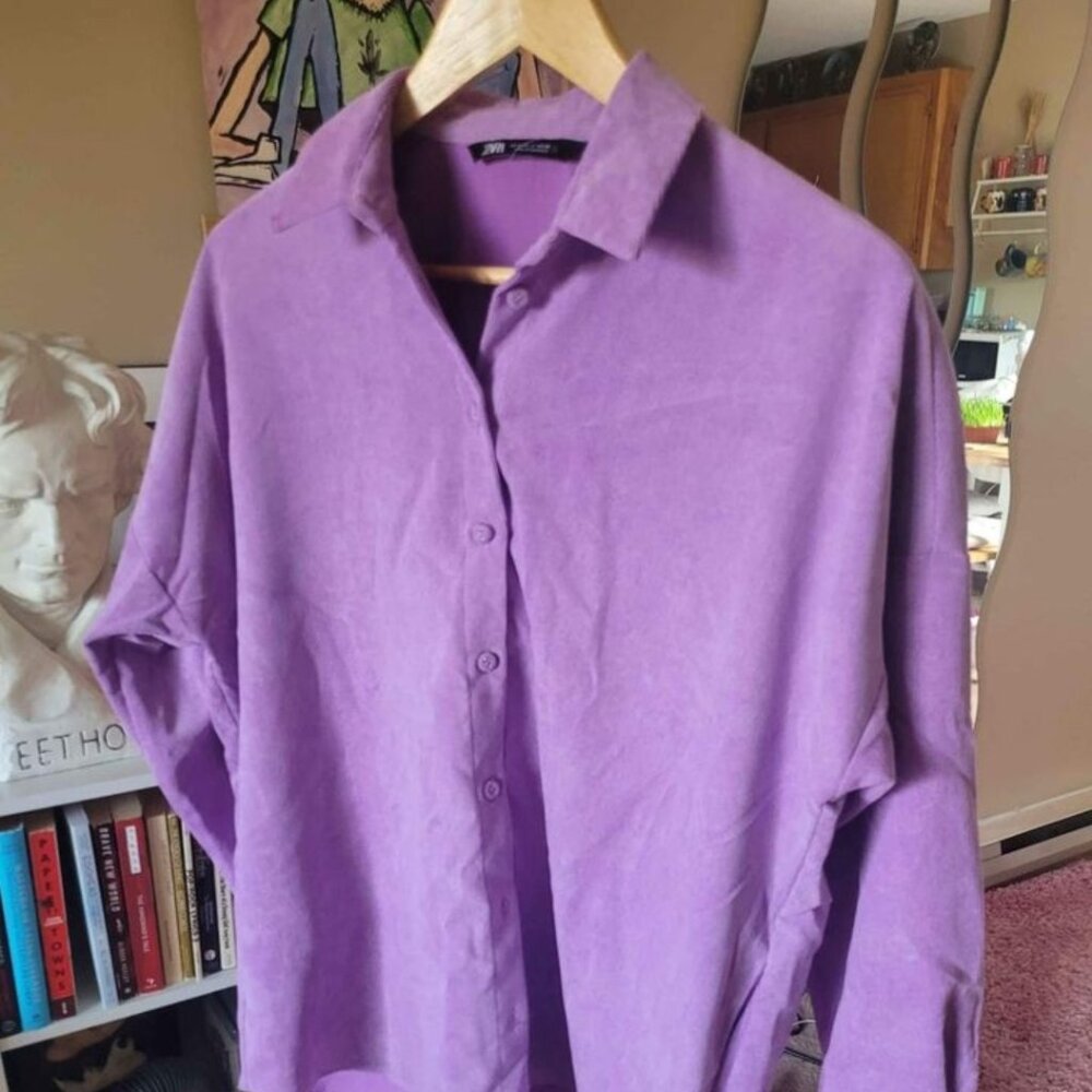 Oversized Lavender Corduroy Button Down - Picture 1 of 2